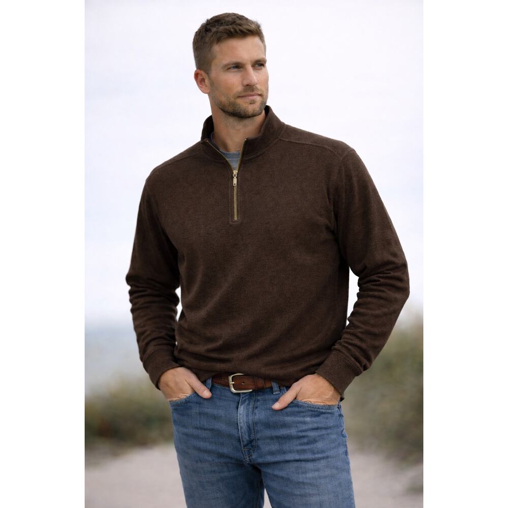 Tommy Bahama Men’s Half Zip Pullover Sweater‎ Old Money Brown Knit Casual XL/TG